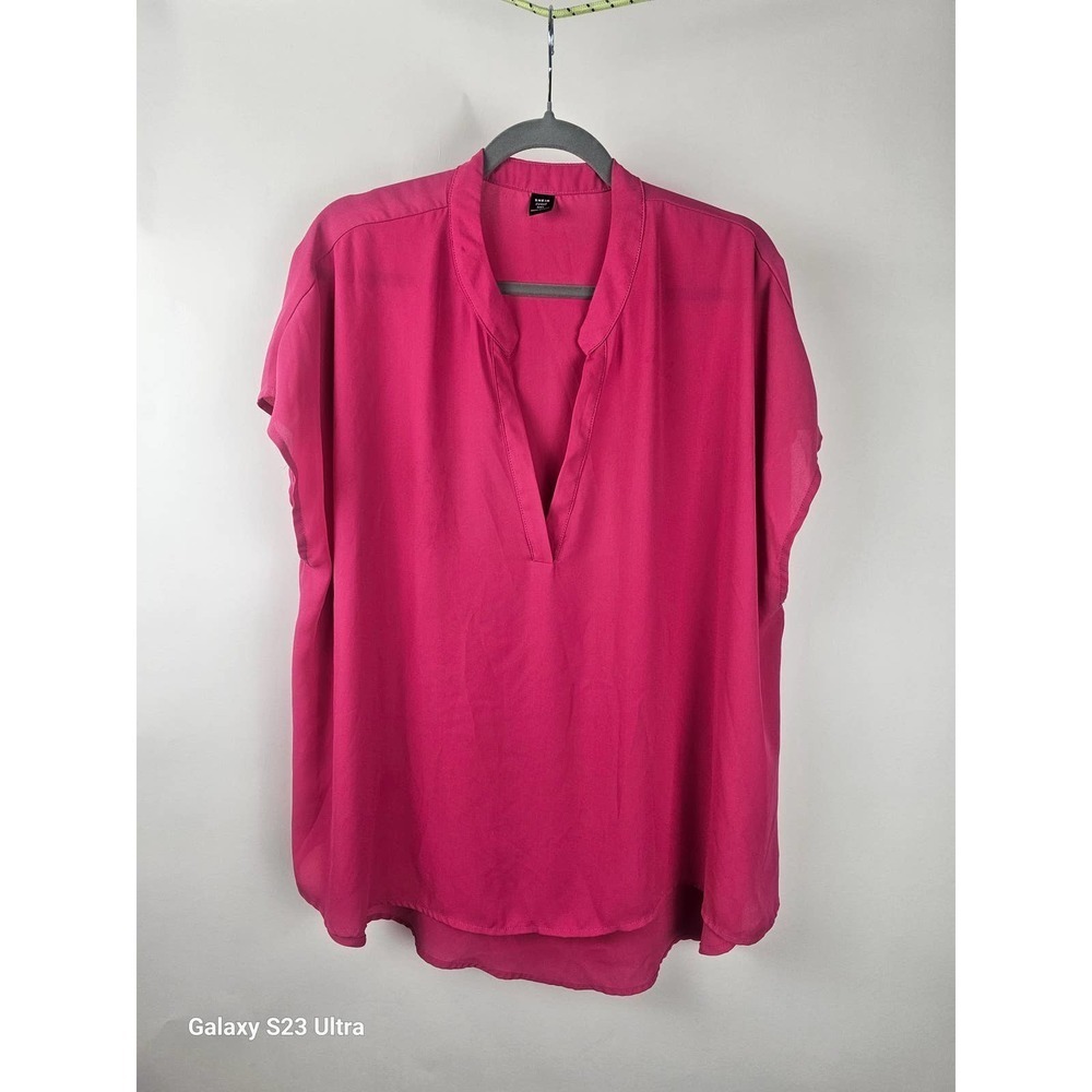 Women's,  Sz3XL, Oversized, flowey, v-neck, short sleeve blouse barbie pink